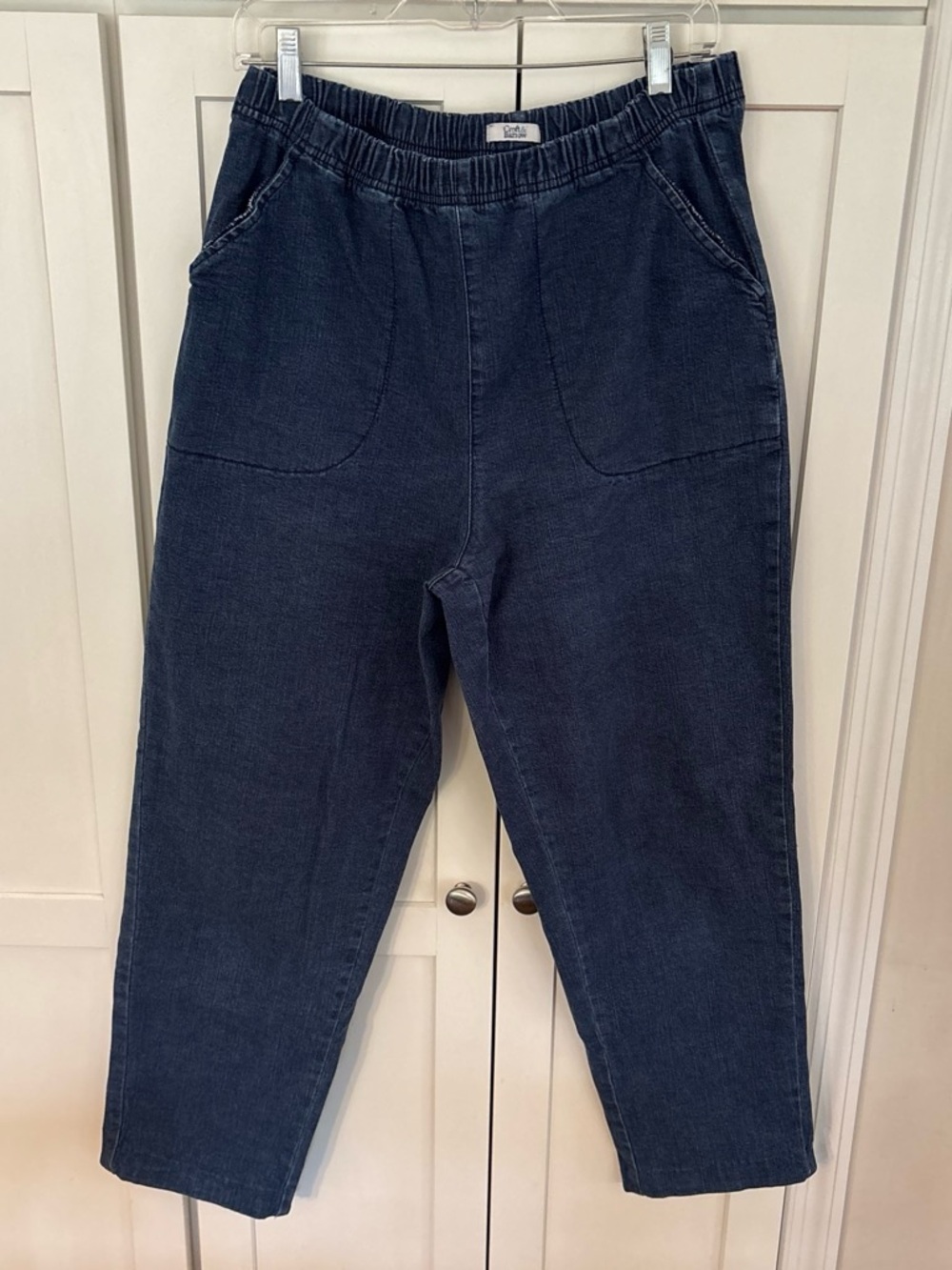 Dark Blue Elastic Waist Denim Pants